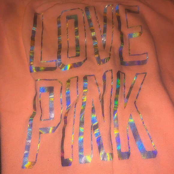 VS PINK OG Campus Flare Sweatpants Light Orange Silver Foil LOVE PINK Logo Sz L - Picture 3 of 5
